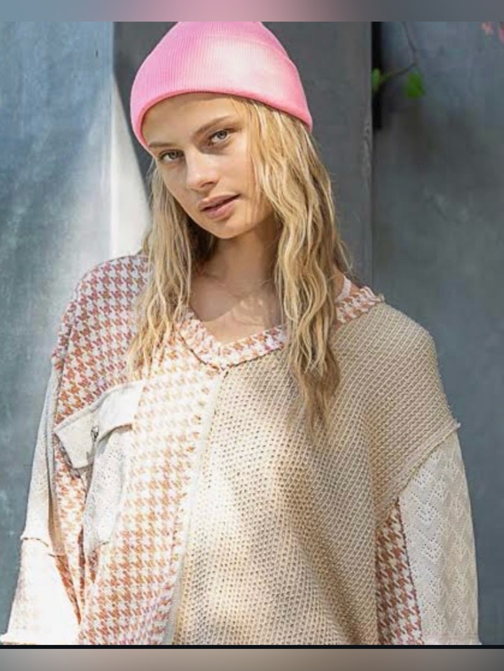 NWT POL Clothing "All Mixed Up" V-Neck Mixed Media Knit Sweater